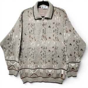 Gio Ferrari Collared Sweater Mens Large Alpaca Wool Blend Pullover Made in Italy